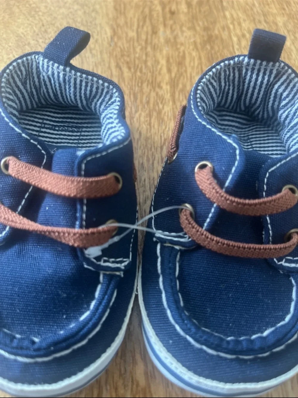 Navy Canvas Kids Boat Shoes with Brown Laces